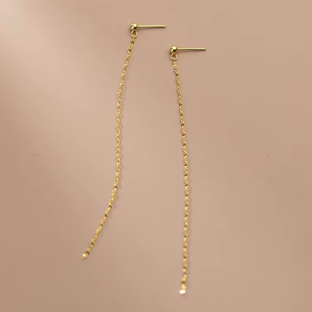 18 k Gold Plated Sterling Silver Vermeil Long Sparkly Drop Earrings